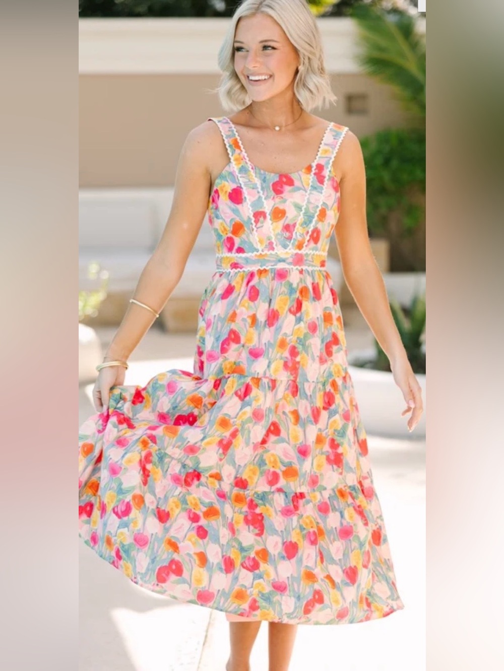 TCEC Pink, Orange and Green Floral Midi Dress